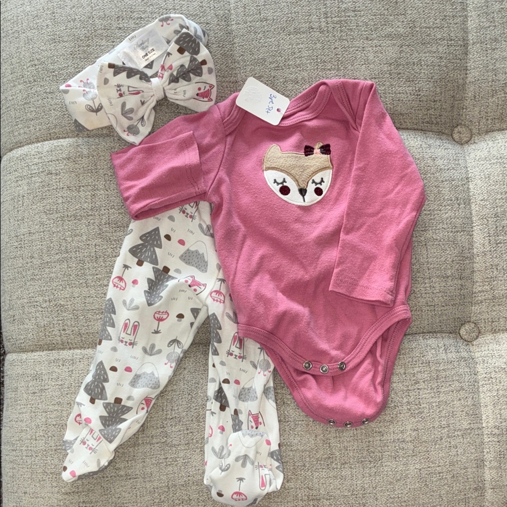 Cute Pink Animal Bodysuit 3pc Set